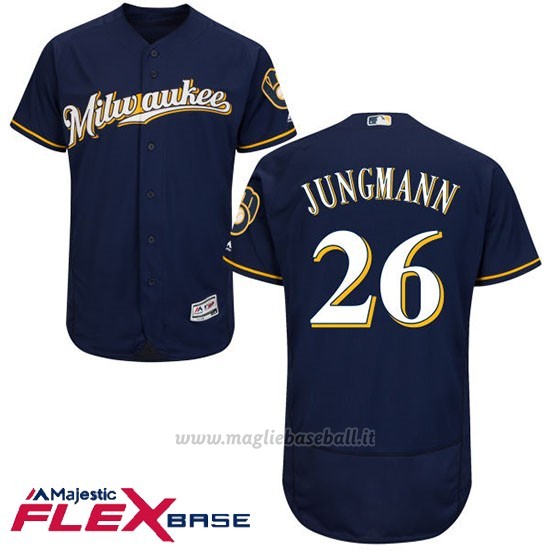 Maglia Baseball Uomo Milwaukee Brewers Taylor Jungmann Blu Autentico Collezione Flex Base Custom